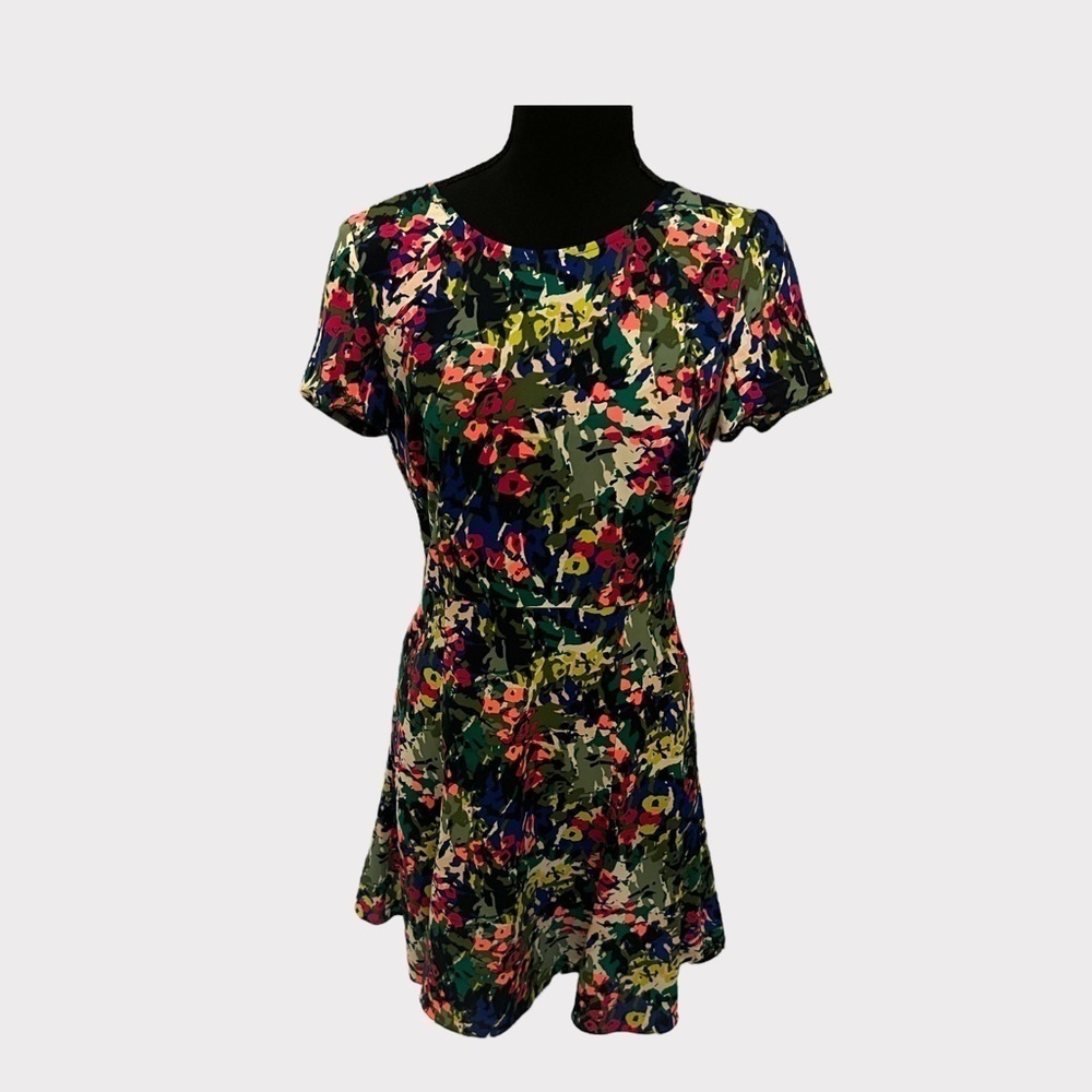 J Crew Printed Flutter Sleeve Mini Dress Size 4 Petite
